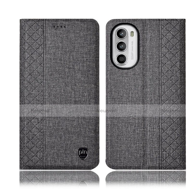 Cloth Case Stands Flip Cover H12P for Motorola MOTO G52 Gray