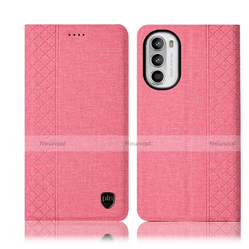 Cloth Case Stands Flip Cover H12P for Motorola MOTO G52 Pink