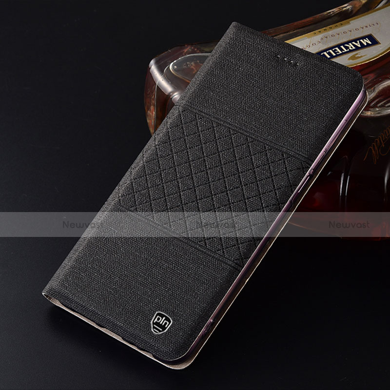 Cloth Case Stands Flip Cover H12P for Motorola Moto G60 Black