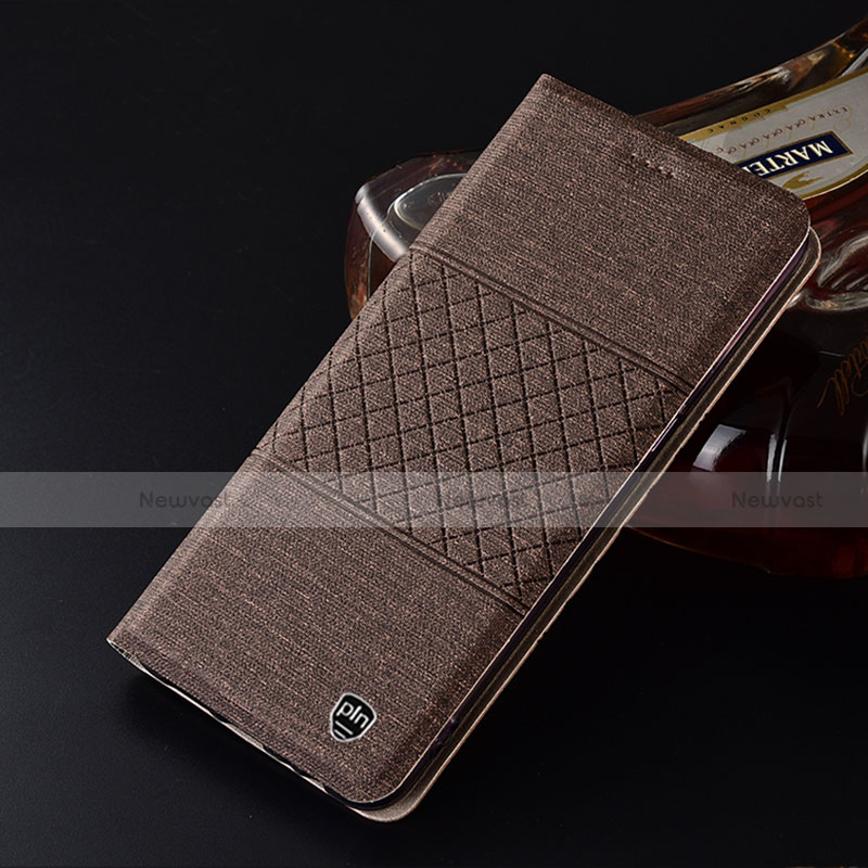 Cloth Case Stands Flip Cover H12P for Motorola Moto G60 Brown