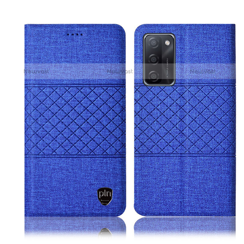 Cloth Case Stands Flip Cover H12P for Oppo A55S 5G Blue