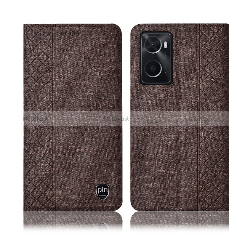 Cloth Case Stands Flip Cover H12P for Oppo A76 Brown