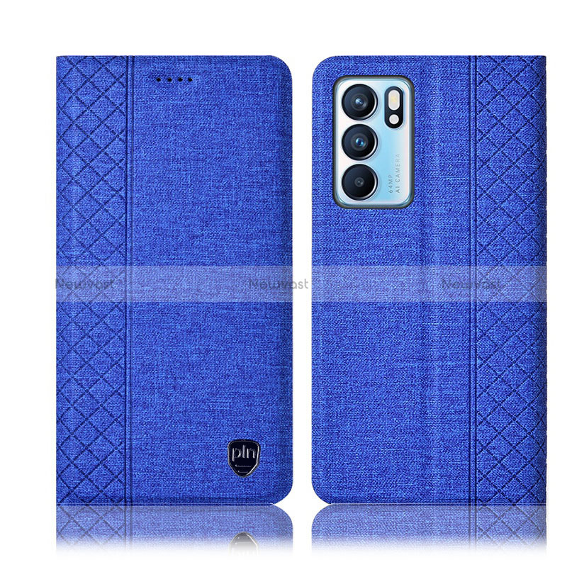 Cloth Case Stands Flip Cover H12P for Oppo Reno6 5G Blue