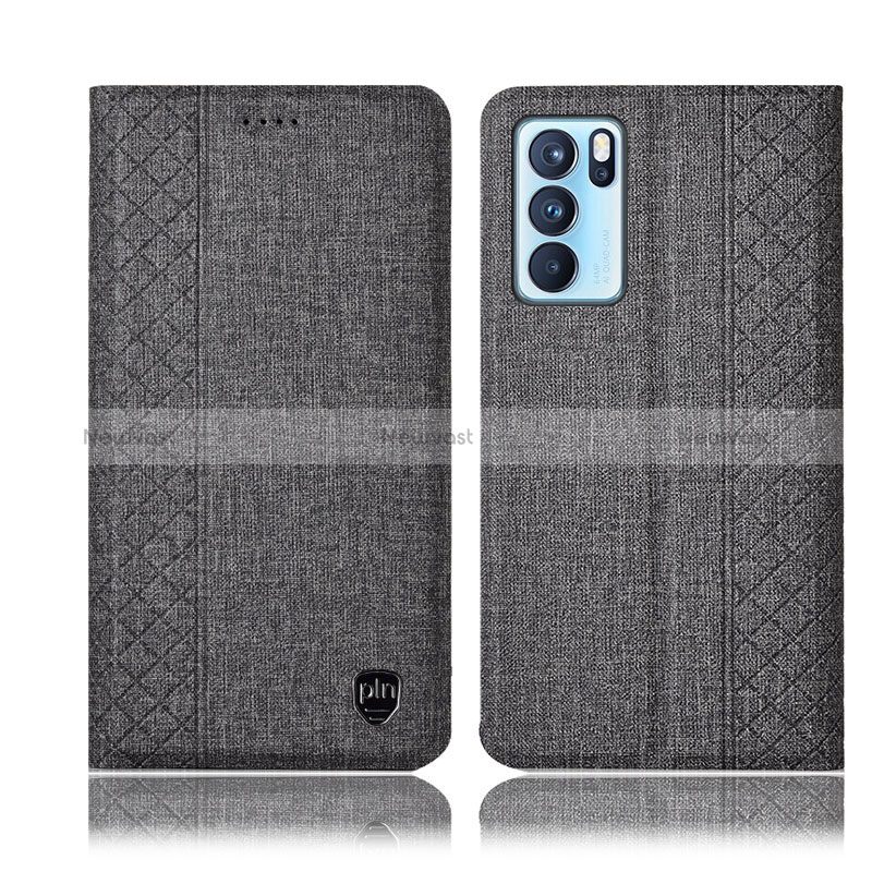 Cloth Case Stands Flip Cover H12P for Oppo Reno6 Pro 5G India Gray