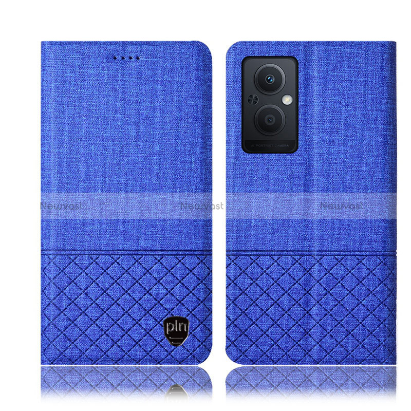 Cloth Case Stands Flip Cover H12P for Oppo Reno7 Z 5G Blue