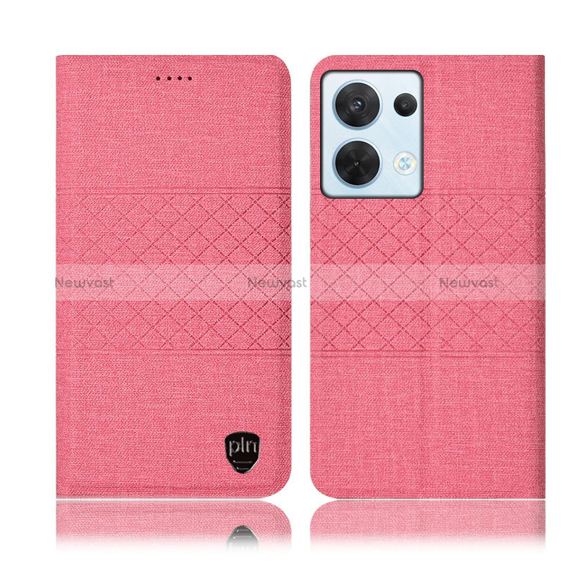 Cloth Case Stands Flip Cover H12P for Oppo Reno8 5G Pink