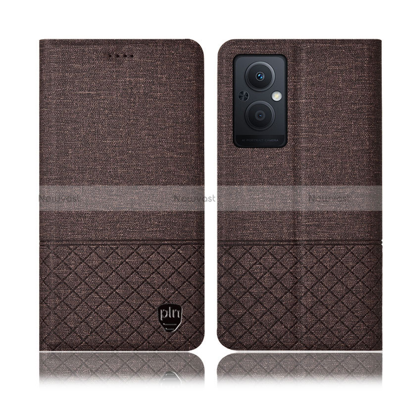 Cloth Case Stands Flip Cover H12P for Oppo Reno8 Lite 5G Brown