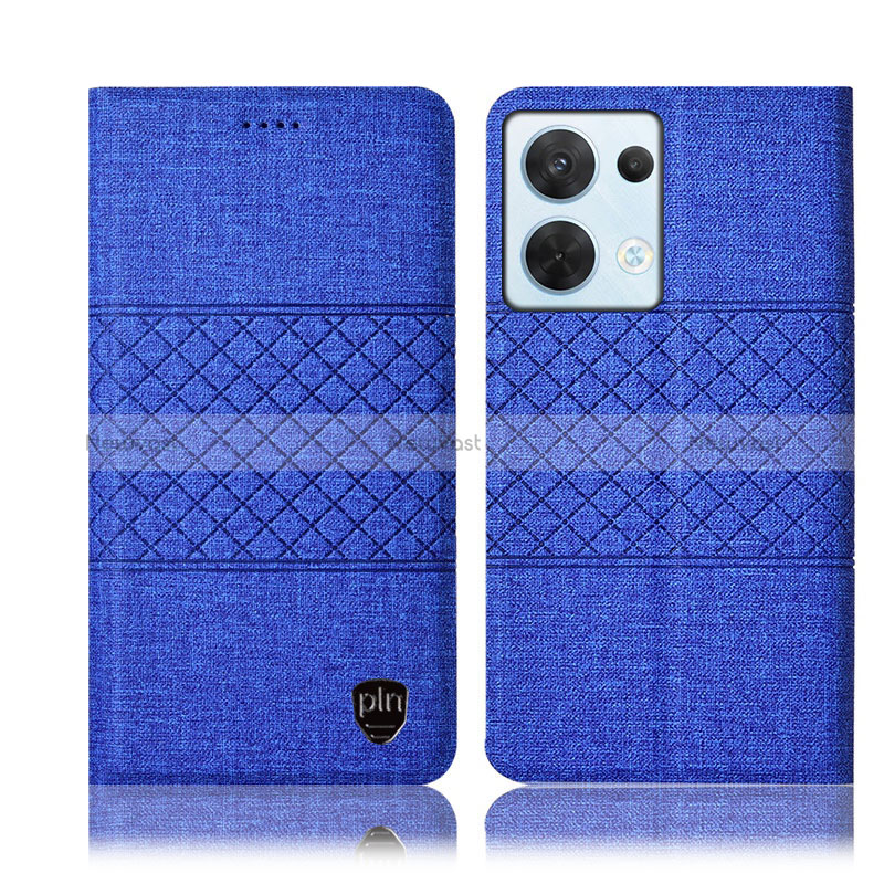 Cloth Case Stands Flip Cover H12P for Oppo Reno9 Pro 5G Blue