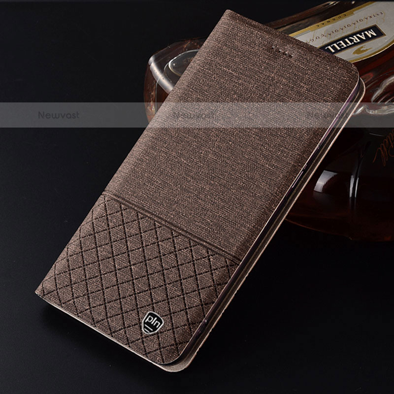 Cloth Case Stands Flip Cover H12P for Samsung Galaxy M52 5G Brown