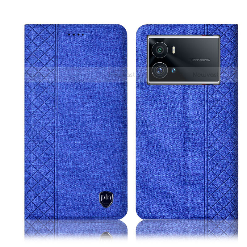Cloth Case Stands Flip Cover H12P for Vivo iQOO 9 Pro 5G Blue