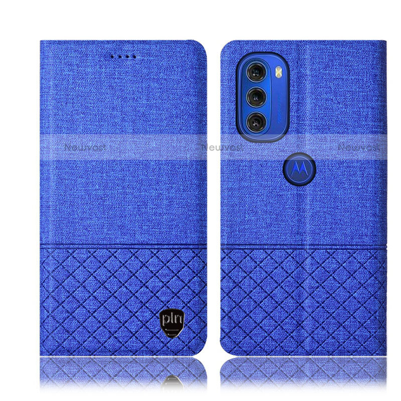 Cloth Case Stands Flip Cover H13P for Motorola Moto G51 5G Blue