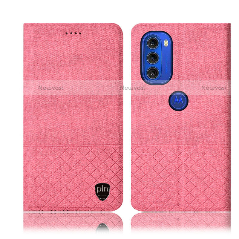 Cloth Case Stands Flip Cover H13P for Motorola Moto G51 5G Pink