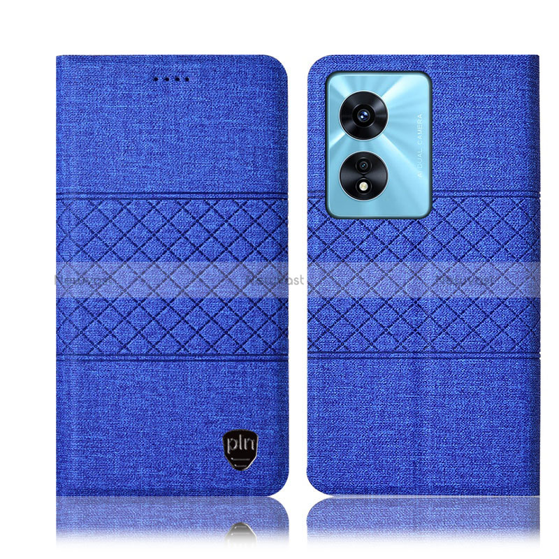 Cloth Case Stands Flip Cover H13P for Oppo A58x 5G Blue