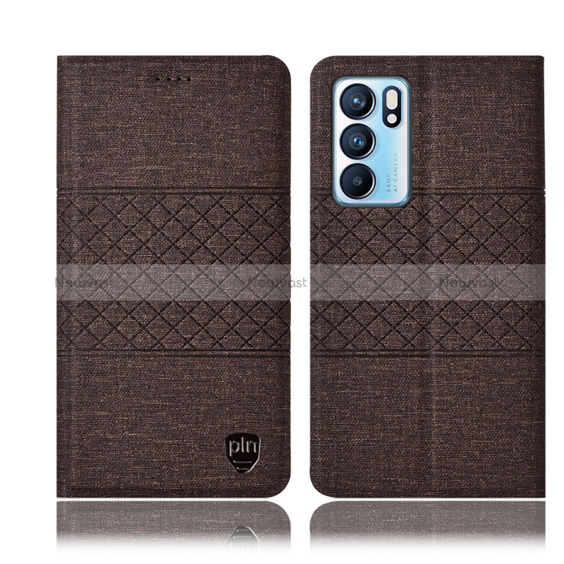 Cloth Case Stands Flip Cover H13P for Oppo Reno6 5G Brown