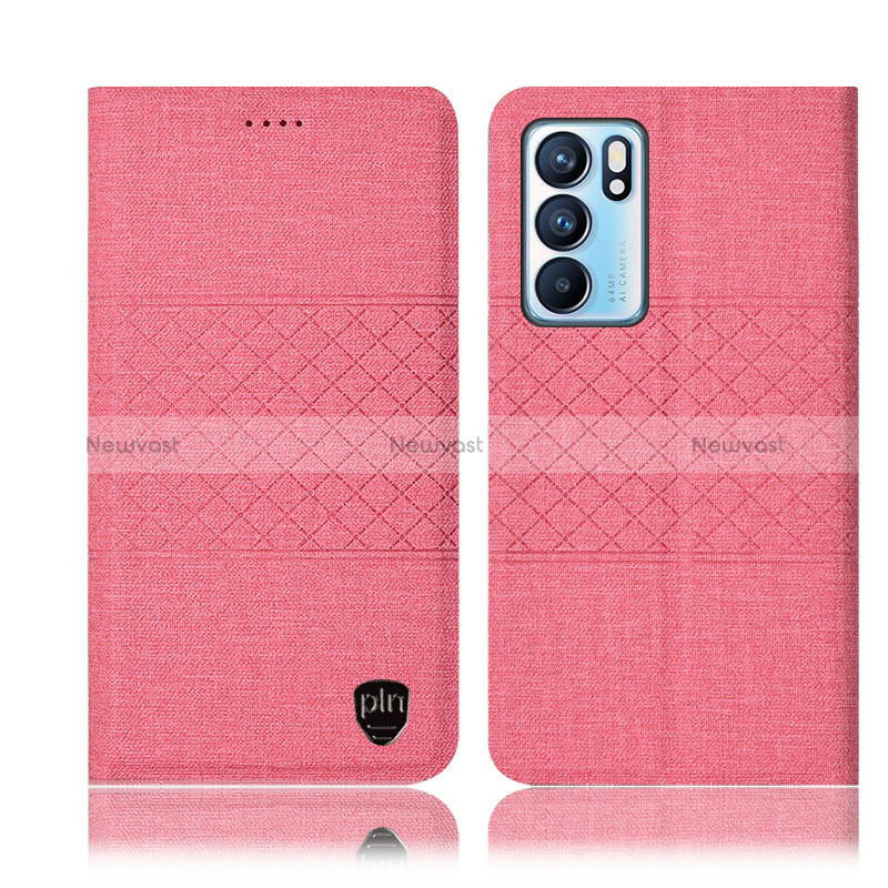 Cloth Case Stands Flip Cover H13P for Oppo Reno6 5G Pink