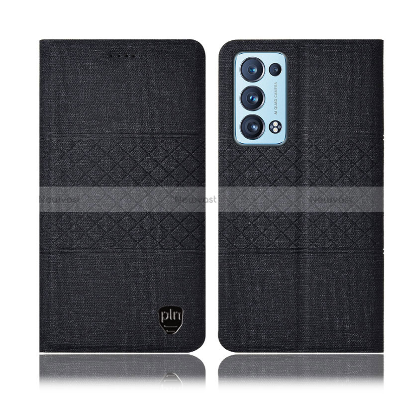 Cloth Case Stands Flip Cover H13P for Oppo Reno6 Pro 5G Black