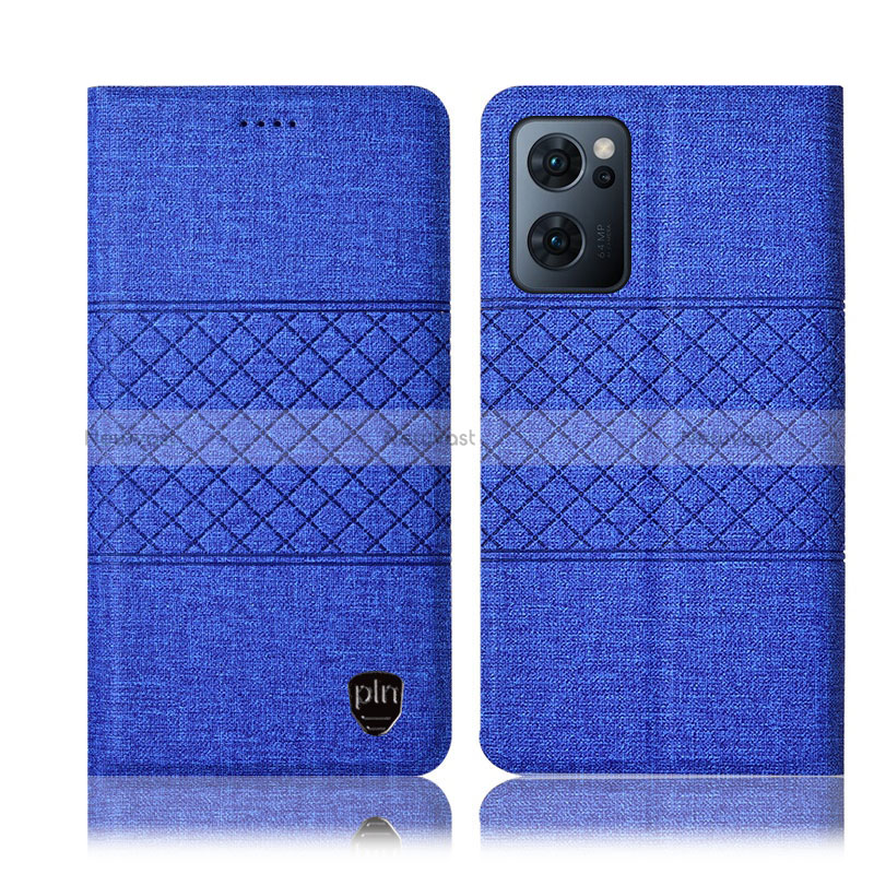 Cloth Case Stands Flip Cover H13P for Oppo Reno7 5G Blue