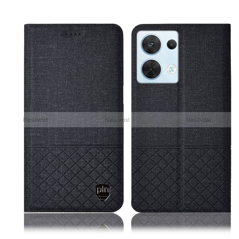 Cloth Case Stands Flip Cover H13P for Oppo Reno9 Pro 5G Black
