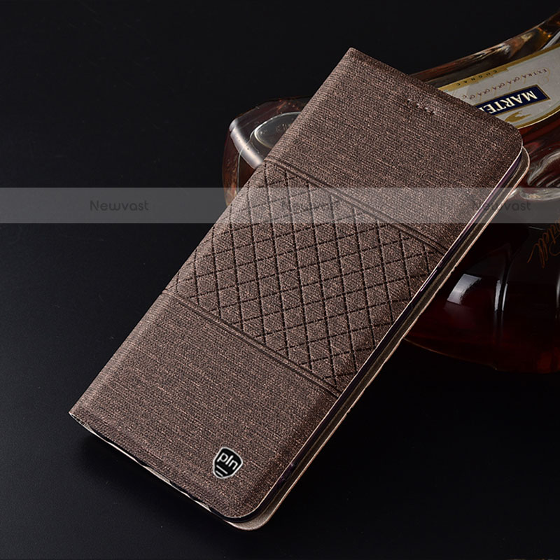 Cloth Case Stands Flip Cover H14P for Motorola Moto Edge 20 Pro 5G Brown