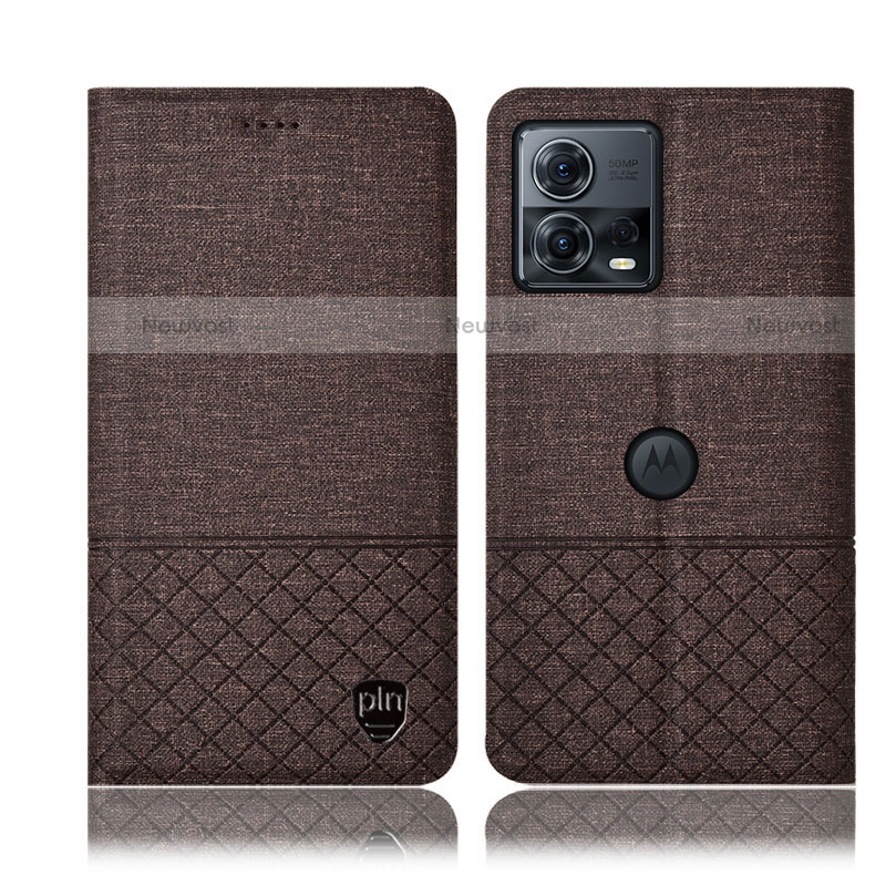 Cloth Case Stands Flip Cover H14P for Motorola Moto Edge 30 Fusion 5G Brown
