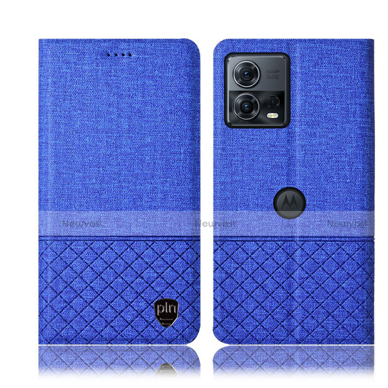 Cloth Case Stands Flip Cover H14P for Motorola Moto Edge S30 Pro 5G Blue
