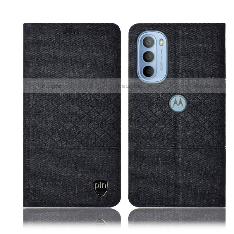 Cloth Case Stands Flip Cover H14P for Motorola Moto G31 Black