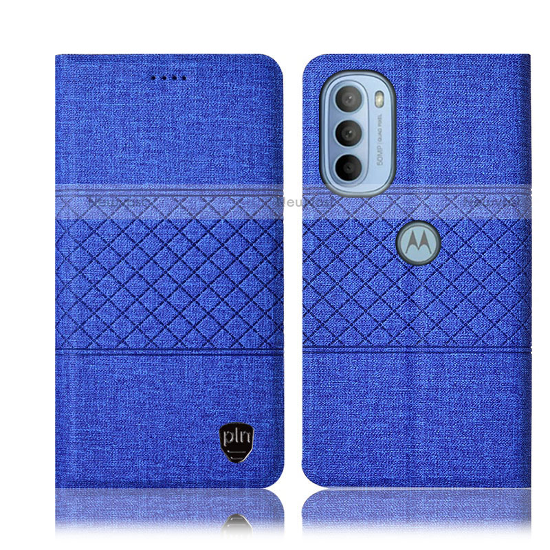 Cloth Case Stands Flip Cover H14P for Motorola Moto G31 Blue