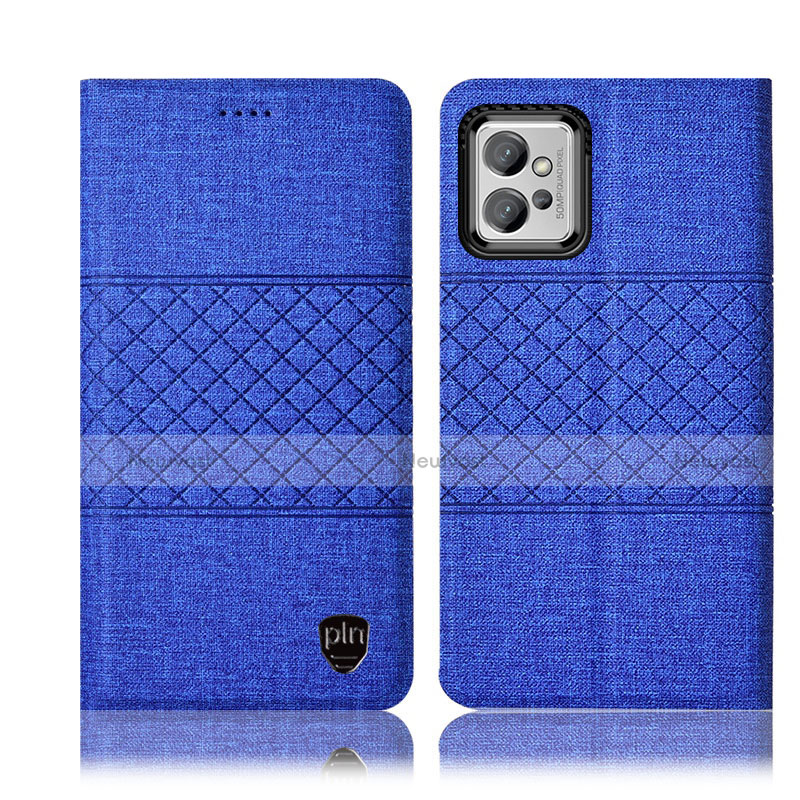 Cloth Case Stands Flip Cover H14P for Motorola Moto G32 Blue