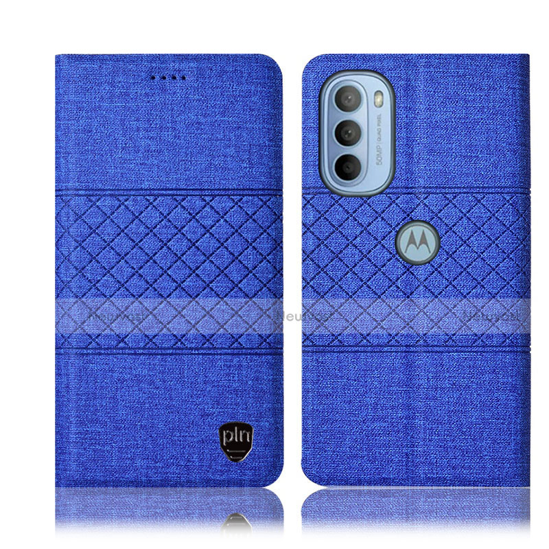 Cloth Case Stands Flip Cover H14P for Motorola Moto G41 Blue
