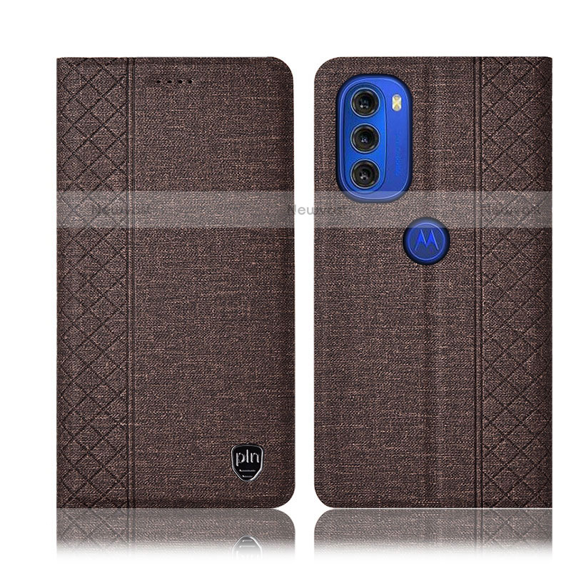 Cloth Case Stands Flip Cover H14P for Motorola Moto G51 5G Brown