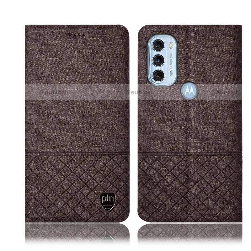 Cloth Case Stands Flip Cover H14P for Motorola Moto G71 5G Brown
