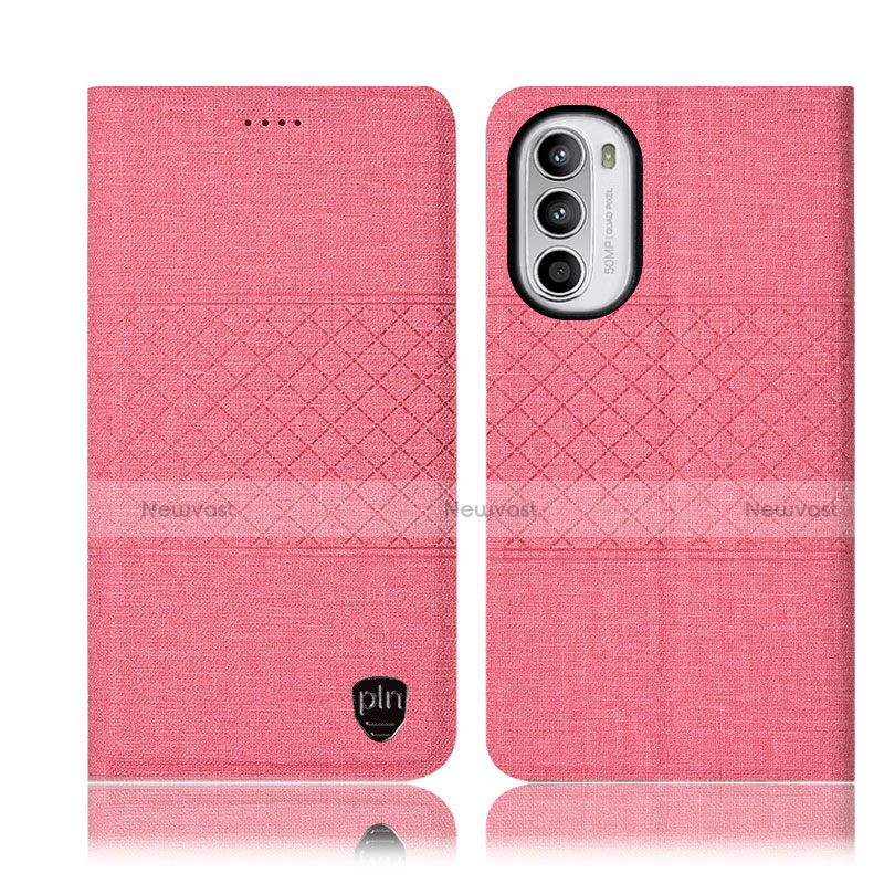 Cloth Case Stands Flip Cover H14P for Motorola Moto G71s 5G Pink