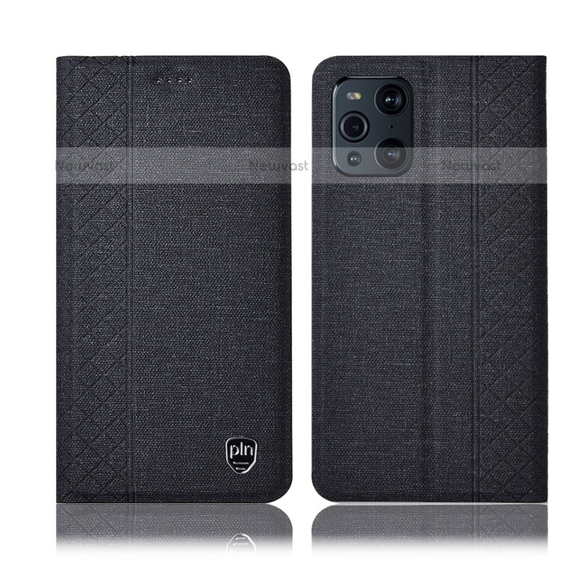 Cloth Case Stands Flip Cover H14P for Oppo Find X3 Pro 5G Black