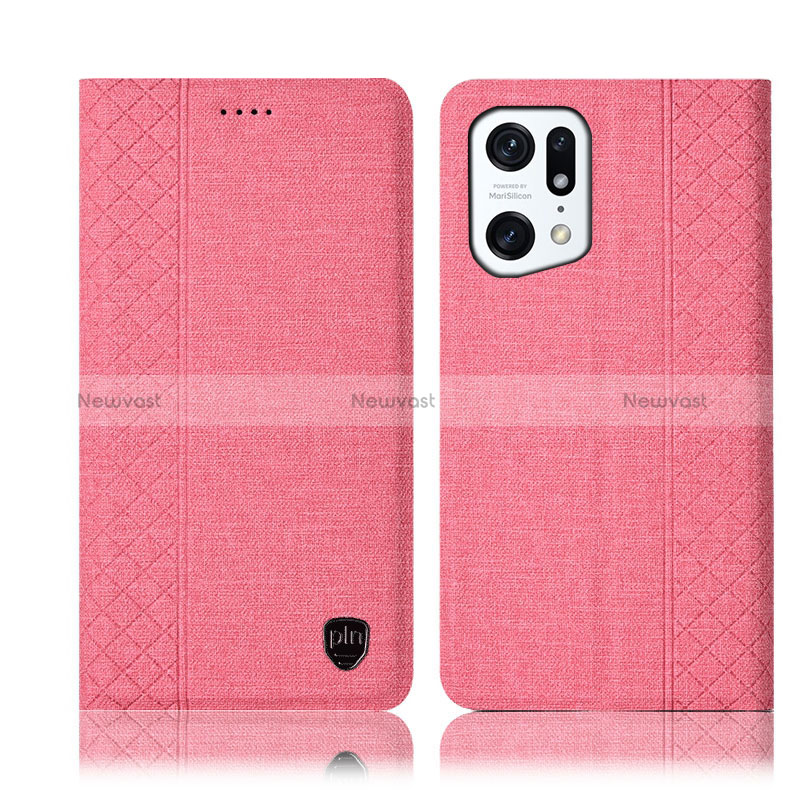 Cloth Case Stands Flip Cover H14P for Oppo Find X5 5G Pink