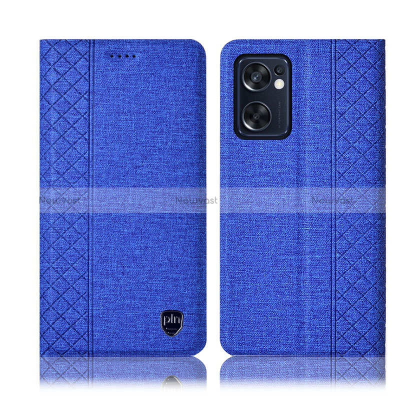 Cloth Case Stands Flip Cover H14P for Oppo Reno7 SE 5G Blue