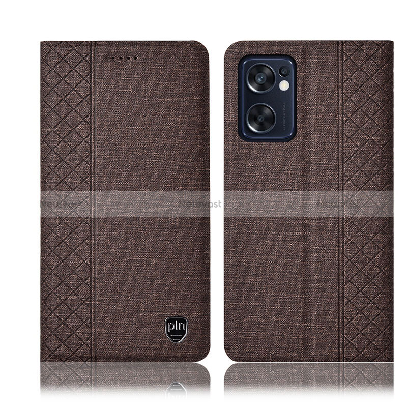 Cloth Case Stands Flip Cover H14P for Oppo Reno7 SE 5G Brown