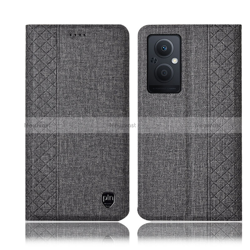 Cloth Case Stands Flip Cover H14P for Oppo Reno8 Lite 5G Gray