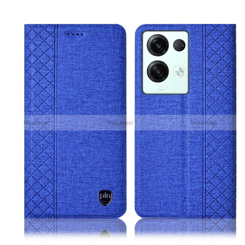 Cloth Case Stands Flip Cover H14P for Oppo Reno8 Pro 5G Blue