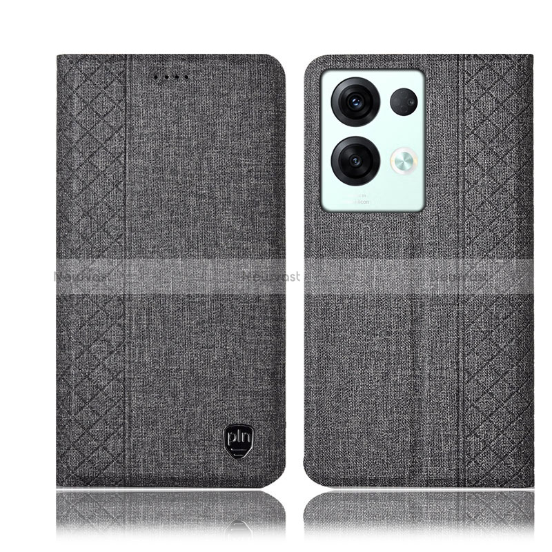 Cloth Case Stands Flip Cover H14P for Oppo Reno9 Pro+ Plus 5G Gray
