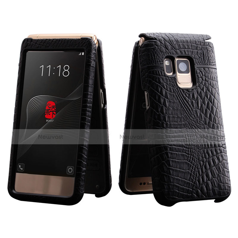 Crocodile Leather Case Flip Cover B01 for Samsung W(2017) Black