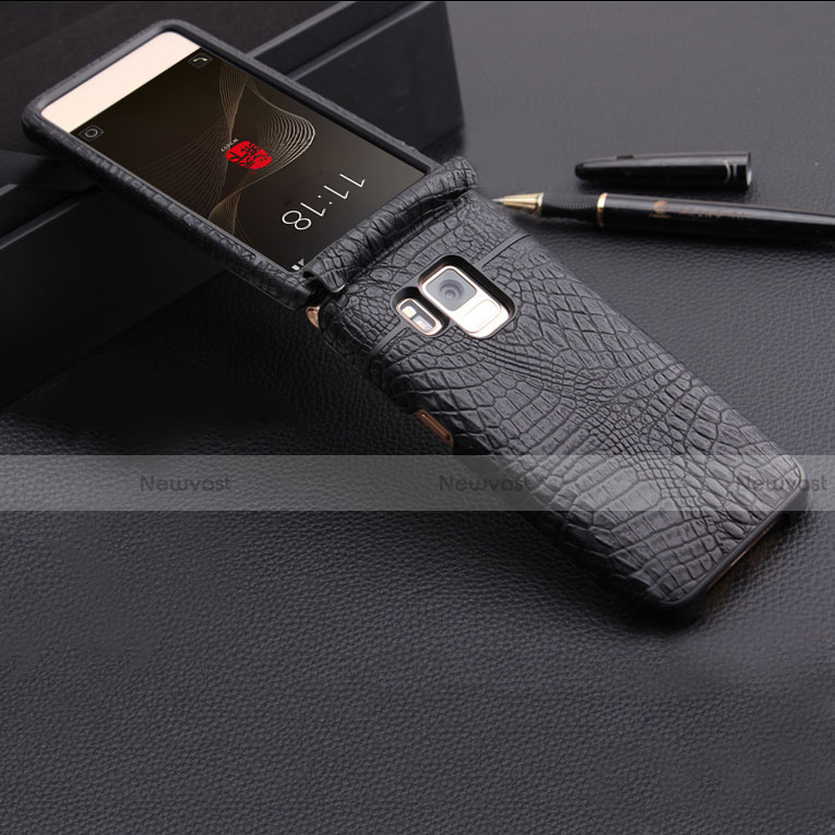Crocodile Leather Case Flip Cover B01 for Samsung W(2017) Black