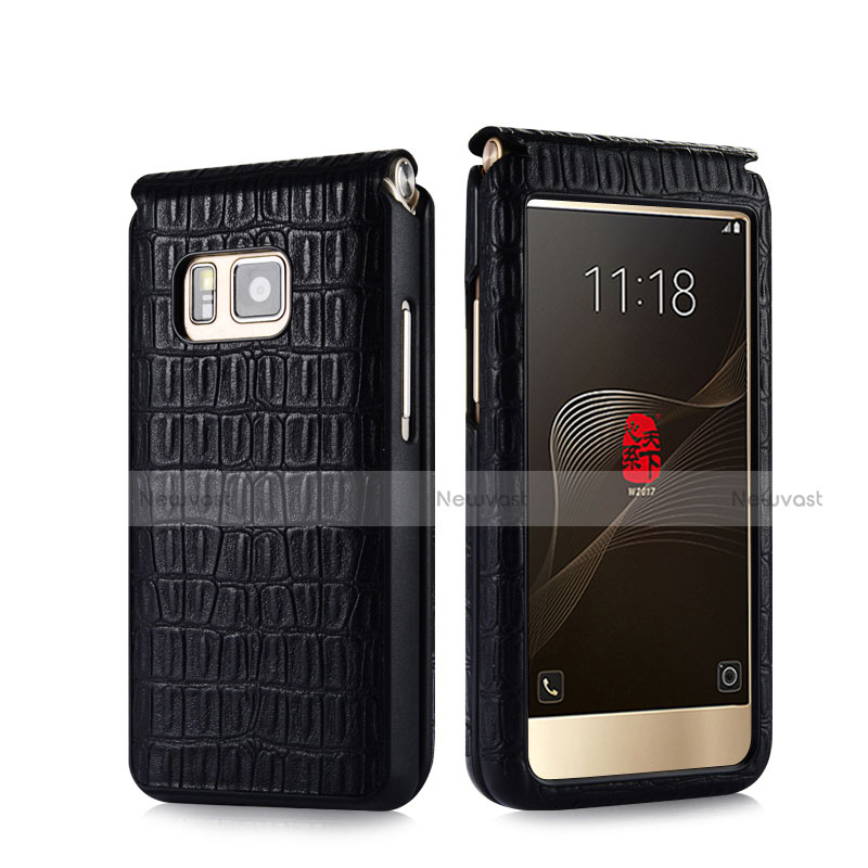 Crocodile Leather Case Flip Cover C01 for Samsung W(2016) Black