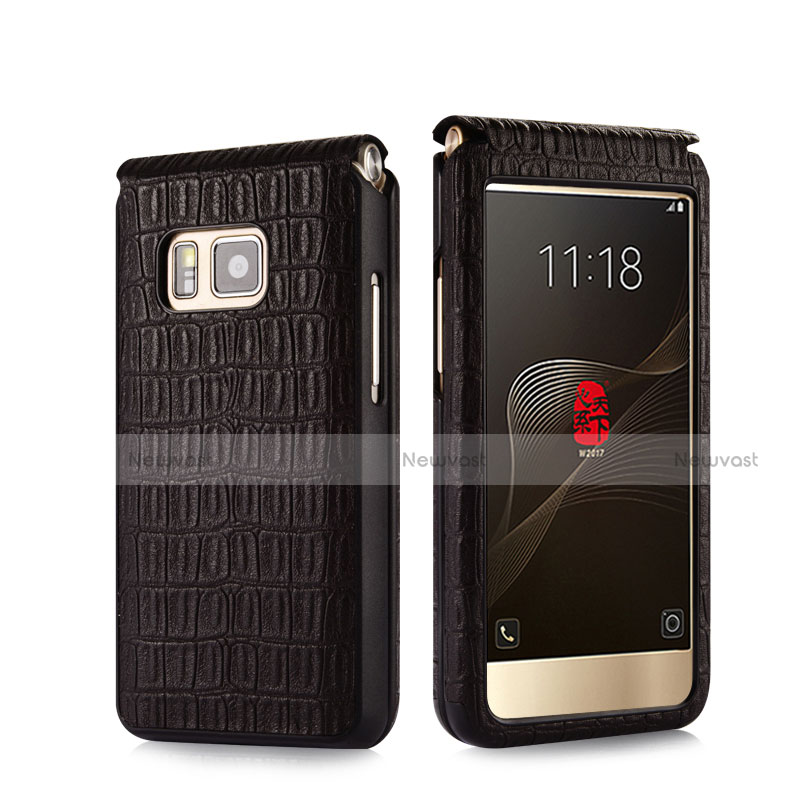 Crocodile Leather Case Flip Cover C01 for Samsung W(2016) Brown