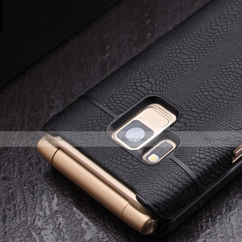 Crocodile Leather Case Flip Cover for Samsung W(2017) Black