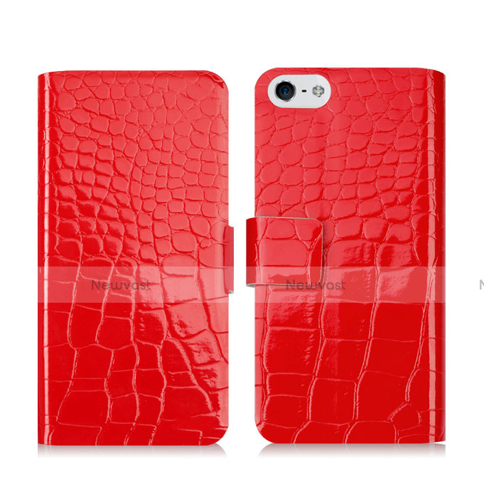 Crocodile Leather Stands Case for Apple iPhone 5 Red