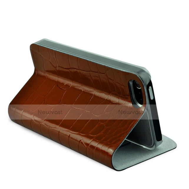 Crocodile Leather Stands Case for Apple iPhone 5S Brown