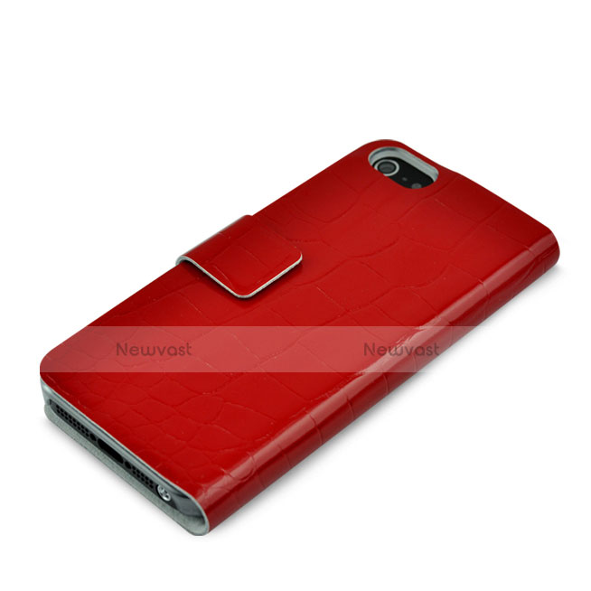 Crocodile Leather Stands Case for Apple iPhone SE Red