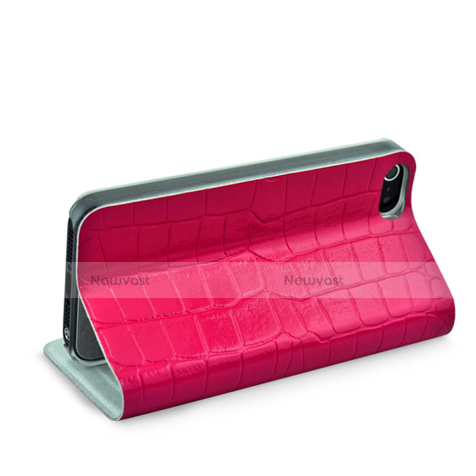 Crocodile Leather Stands Cover for Apple iPhone 5 Hot Pink