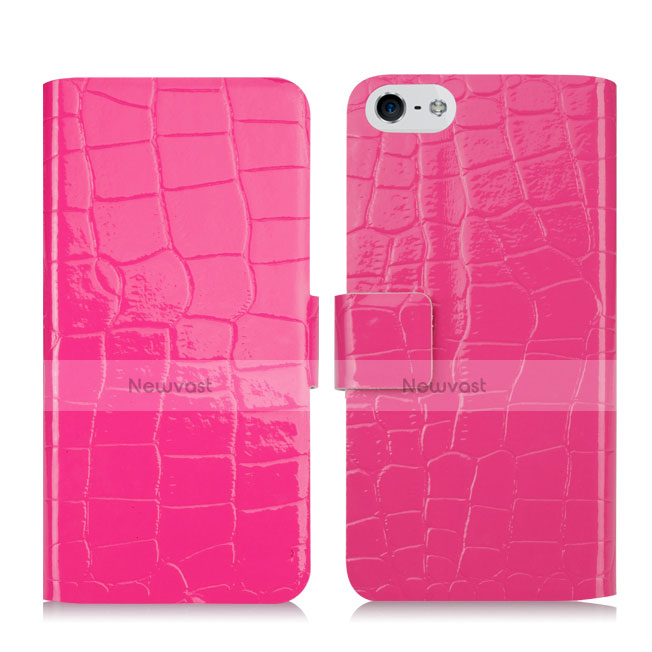 Crocodile Leather Stands Cover for Apple iPhone SE Hot Pink
