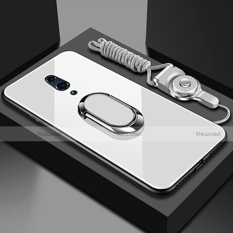 Custodia Silicone Specchio Laterale Cover con Magnetico Anello Supporto per Oppo Realme X Bianco